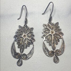 Elegant Sterling Silver Filigree 925‎ Hook Earrings